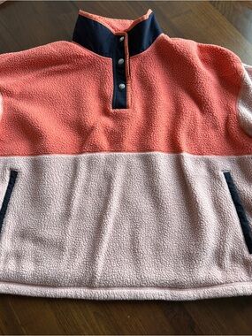 NorthFace - Colorblock Sherpa Fleece Pullover - Coral & Blush - 3XL - woman